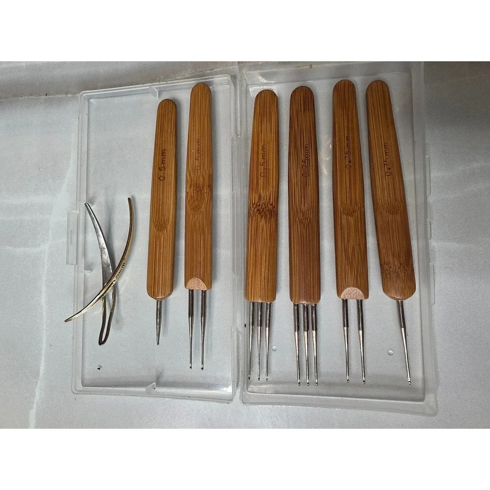Jmail 8pc Dreadlock Crochet Needle Set 0.5mm 0.75mm Bamboo Handle‎ Tools Case W1